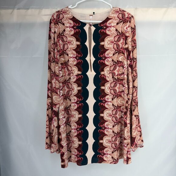 Free People Women 10 Ossie Vibes Tunic Dress Paisley Bell Sleeve Floral Mini - Picture 2 of 11